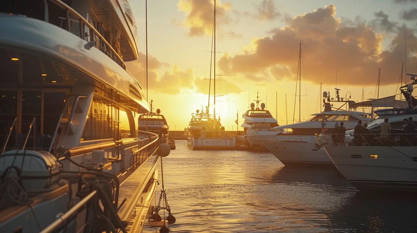 a bustling marine repair dock at sunset, showcasing technicians in action as they efficiently work on a yacht, highlighting the urgency and teamwork involved in rapid emergency repairs.