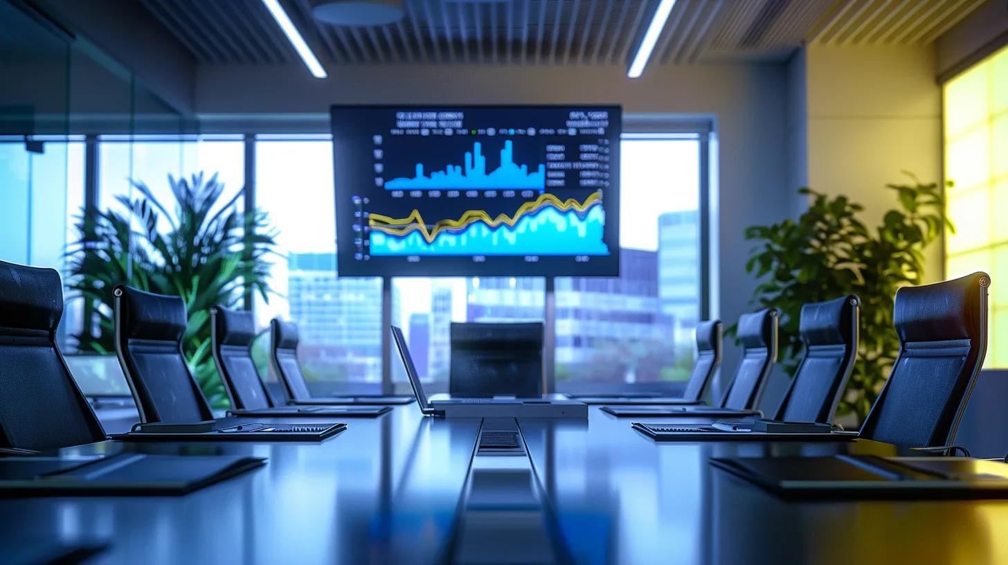 a sleek modern office space features a large conference table with an array of intricately detailed financial reports and cost analysis charts displayed prominently, signifying the importance of expert financial reporting in managing yacht expenses.