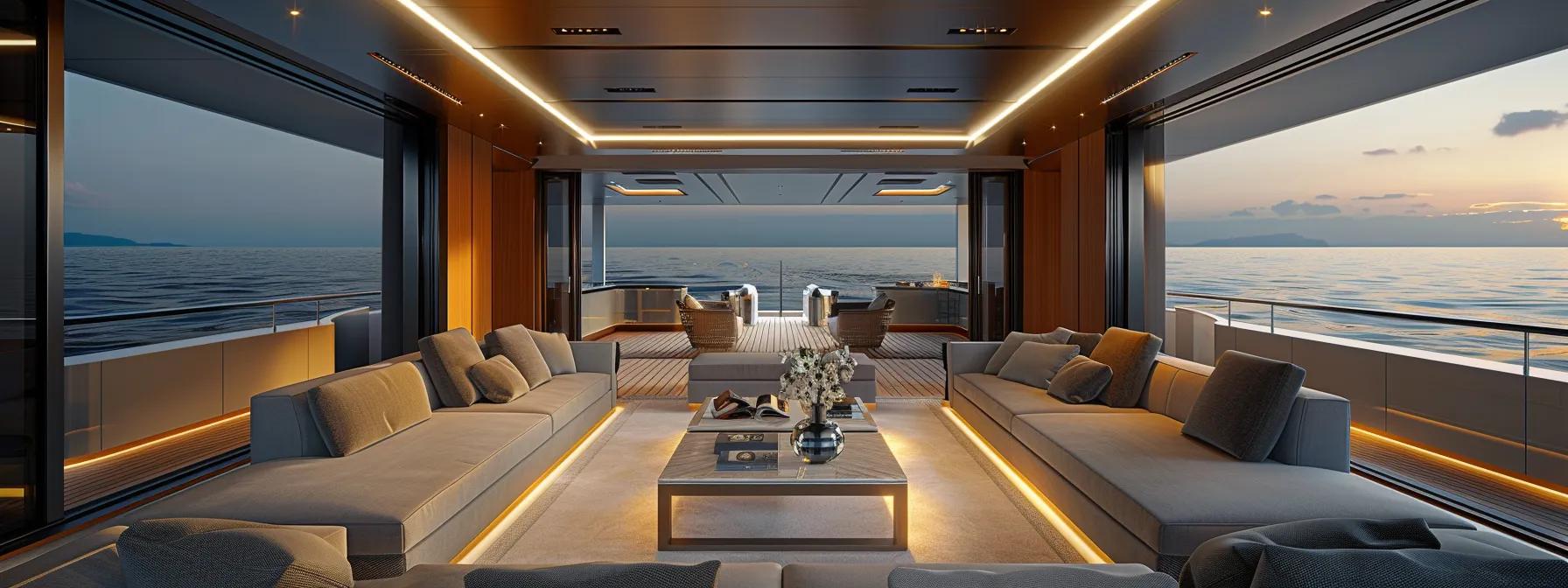 a sleek, modern yacht interior showcases cutting-edge technology and sophisticated service areas, highlighting the seamless integration of personalized care and convenience in luxury maritime experiences.